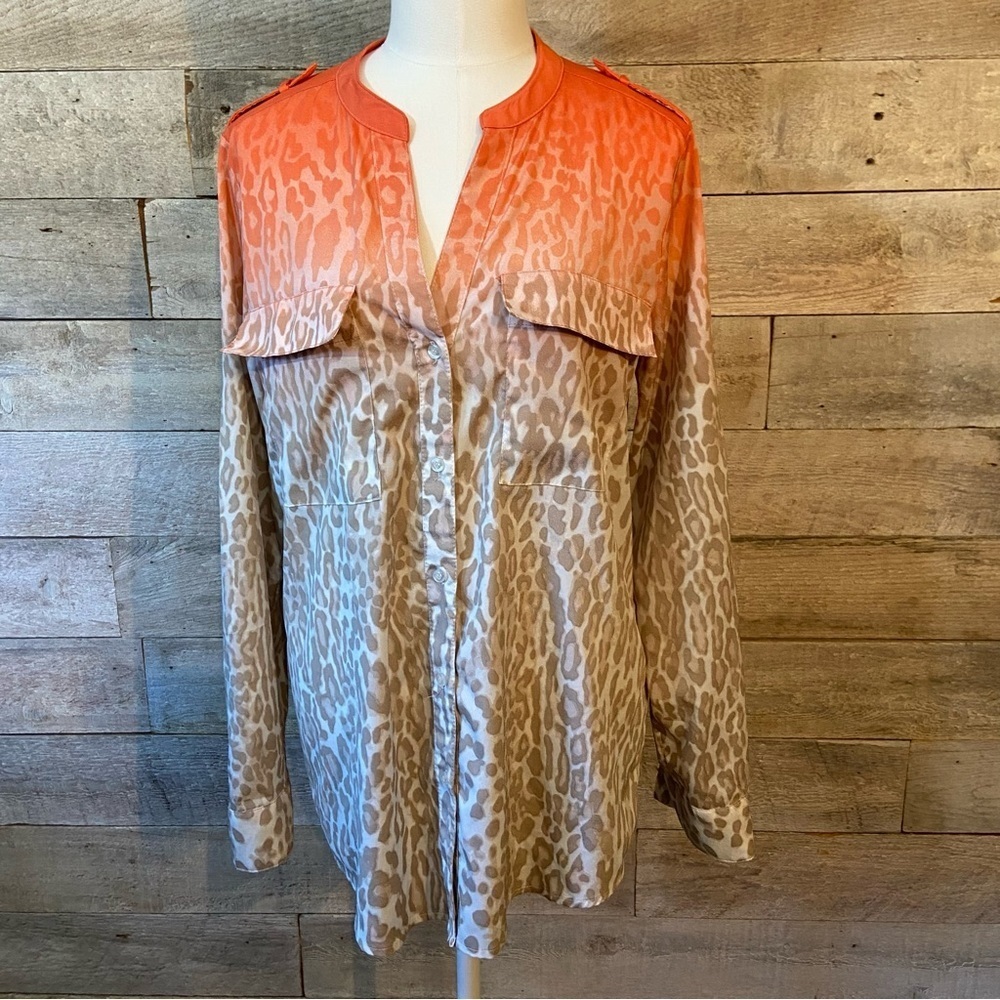 Calvin Klein animal print ombré roll tab button up blouse in size medium